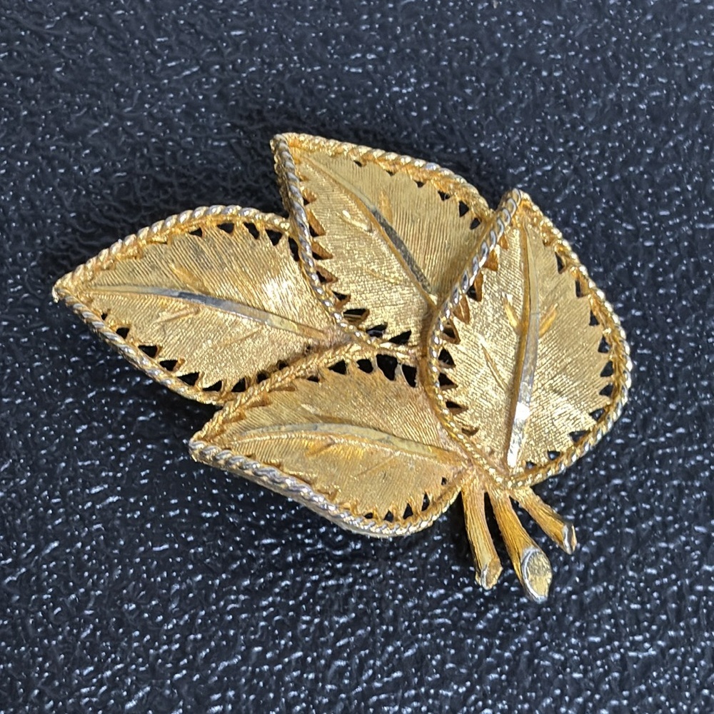 Vintage Gold Tone BSK Signed Leaf Brooch